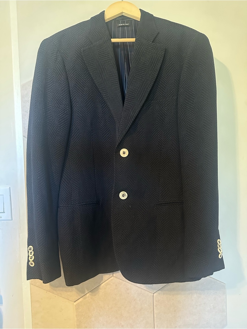 Giorgio Armani Black Herringbone Wool Sport Coat